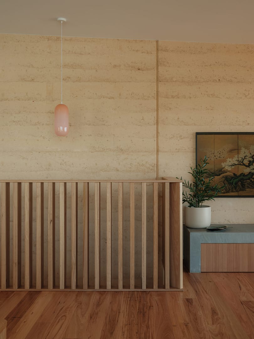 Rammed earth walls at Hall St Lorne coastal home
